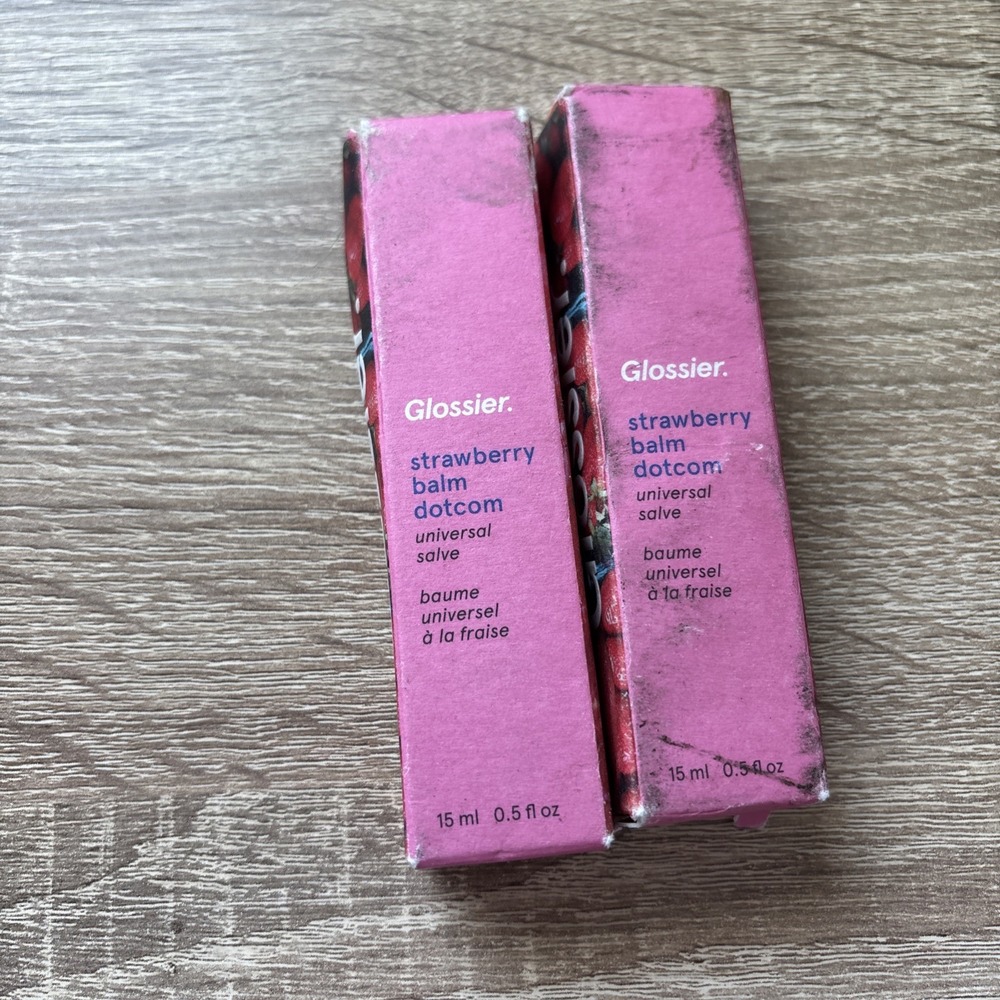 NEW LOT OF 2 Glossier Balm Dotcom Strawberry 15mL 0.5oz Full Size Lip Balm